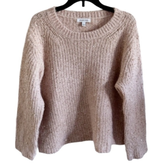 Johnny Was Pink Blush Sequin Alpaca Wool Cozy Sweater Crew Neck Sz Large Office - Picture 2 of 12
